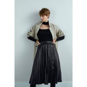 Zara Black Faux Leather Pleated High Waist Skirt